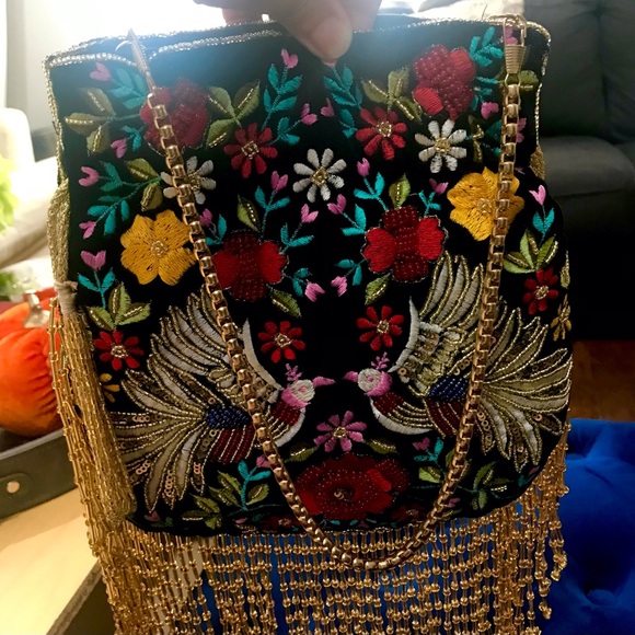 Ramla Embroidery Pouch Bag Womens Black Mumbai Handmade - Picture 13 of 15